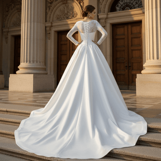 High Neck Long-Sleeve Mermaid Wedding Dress with Voluminous Overskirt - Rosymae