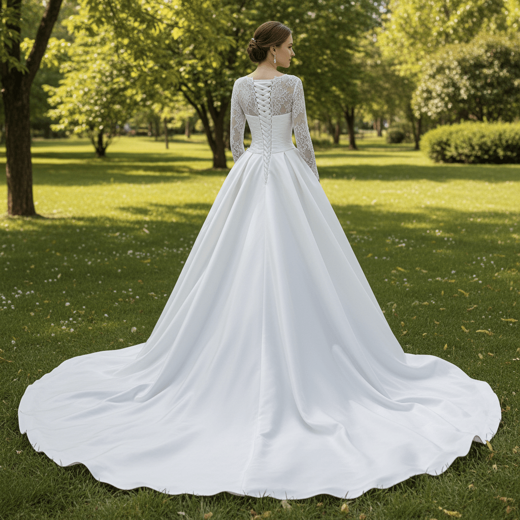 High Neck Long-Sleeve Mermaid Wedding Dress with Voluminous Overskirt - Rosymae