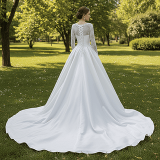 High Neck Long-Sleeve Mermaid Wedding Dress with Voluminous Overskirt - Rosymae