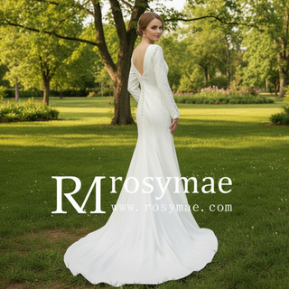 Low Back Vintage Wedding Dress High Neck Bridal Gown with Long Sleeve