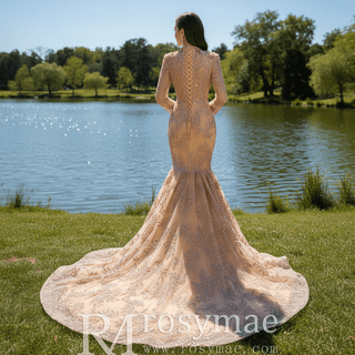 gold dress 3 4 sleeve Mother Of Bride Gold Dress A Line V Neck 3/4 Illusion Sleeves Appliqued Chiffon Floor Length Mother Of The Bride Dresses