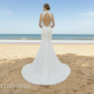 Elegant Lace Mermaid Wedding Dress with A Halter and Open Back