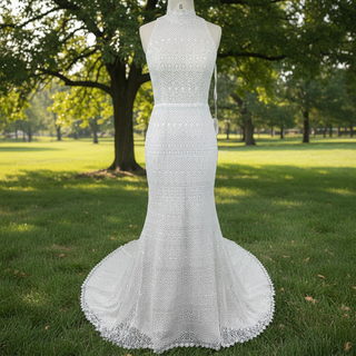 Elegant Lace Mermaid Wedding Dress with A Halter and Open Back