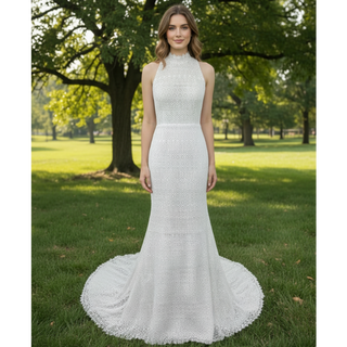 Elegant Lace Mermaid Wedding Dress with A Halter and Open Back