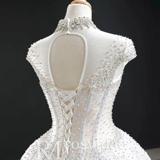 High O-neck Sparkly Ball Gown Wedding Dress with Keyhole Back - Rosymae