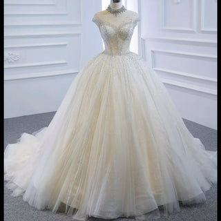 High O-neck Sparkly Ball Gown Wedding Dress with Keyhole Back - Rosymae