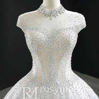 High O-neck Sparkly Ball Gown Wedding Dress with Keyhole Back - Rosymae