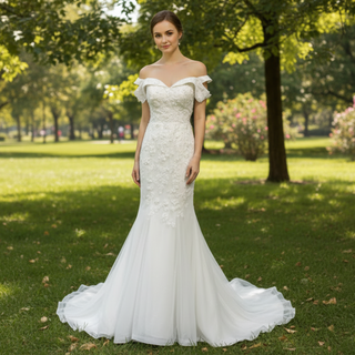 Affordable Off-the-shoulder Trumpet Wedding Dresses for Womens