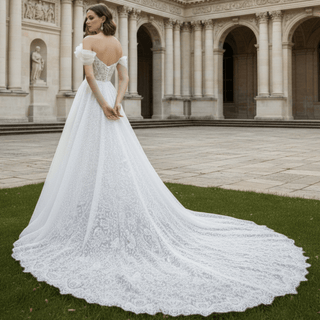Hobo Flowy Sleeve A-line Lace Tulle Bridal Gown Wedding Dress - Rosymae