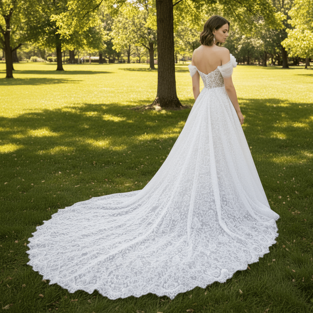 Hobo Flowy Sleeve A-line Lace Tulle Bridal Gown Wedding Dress - Rosymae