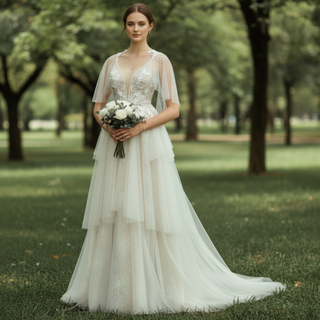 Élégant Dot Tulle Dentelle Boho Gaine Robe De Mariée Multi Tulle