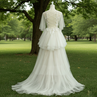 Elegant Dot Tulle Lace Boho Sheath Wedding Dress Multi Tulle