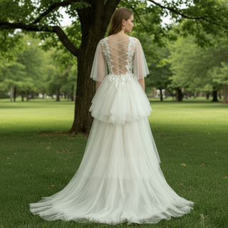 Elegant Dot Tulle Lace Boho Sheath Wedding Dress Multi Tulle