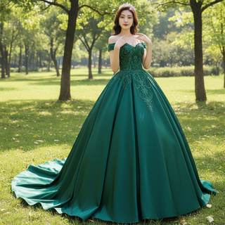 Off The Shoulder V-neck Ball Gown Lace Applique Quinceanera Dress