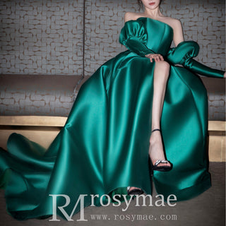 Hunter Green Satin Formal Gown Prom Bridesmaid Party Dress