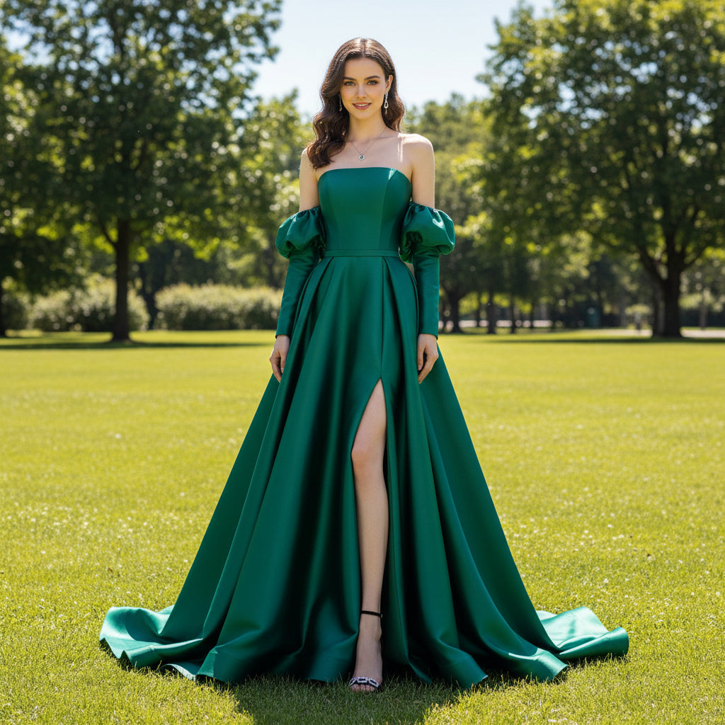 Hunter Green Satin Formal Gown Prom Bridesmaid Party Dress Hunter Green / 14 Hunter Green Satin Formal Gown Prom Bridesmaid Party Dress Hunter Green / 14