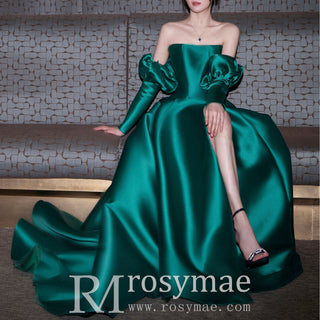 Hunter Green Satin Formal Gown Prom Bridesmaid Party Dress