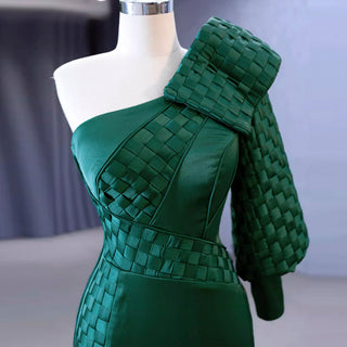Hunter Green Mermaid Satin Formal Dress One Shoulder Prom Party Gown - Rosymae