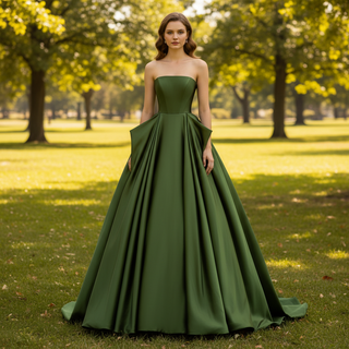 Women Taffeta Strapless Party Dress Ball Gown Ruffle Prom Gown
