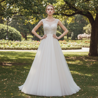 Illusion Back A-line Wedding Dress with Heavy Beading