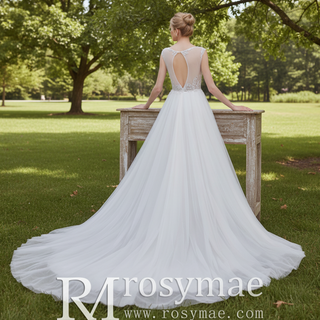 Illusion Back A-line Wedding Dress with Heavy Beading