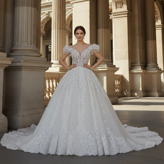 Illusion Lace Applique Bridal Gown Sheer Bodice Wedding Dress