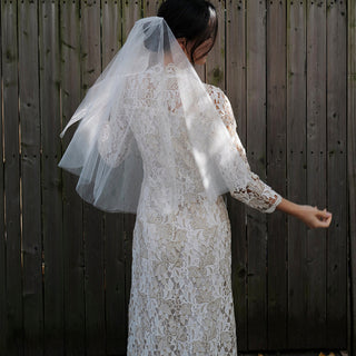 Intricate Lace Midi Length Long Sleeve Wedding Dress with Mock Neckline - Rosymae