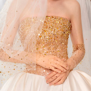 Ivory and Gold Ball Gown Wedding Dress with Straight Neckline - Rosymae