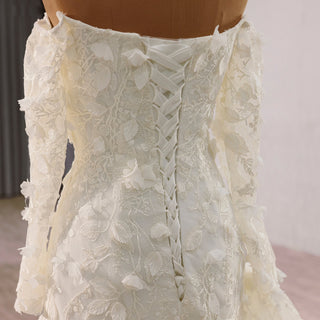 Ivory Off-the-Shoulder Long Sleeve 3D Floral Lace Mermaid Wedding Dress