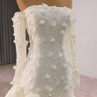 Ivory Off-the-Shoulder Long Sleeve 3D Floral Lace Mermaid Wedding Dress