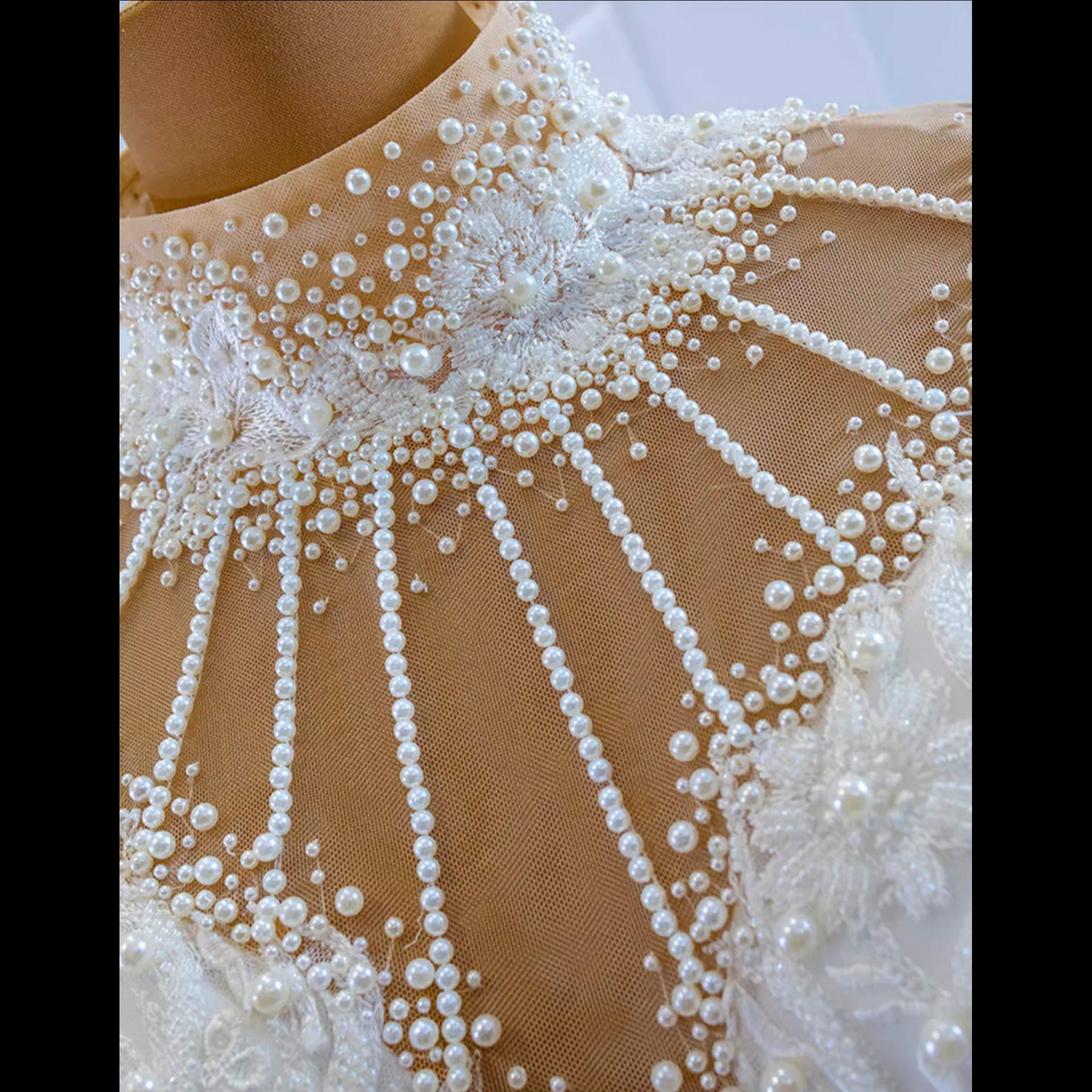 Keyhole High Neck Pearl Mermaid Wedding Dress with Long Sleeves - Rosymae