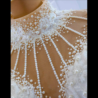 Keyhole High Neck Pearl Mermaid Wedding Dress with Long Sleeves - Rosymae