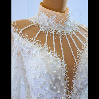 Keyhole High Neck Pearl Mermaid Wedding Dress with Long Sleeves - Rosymae
