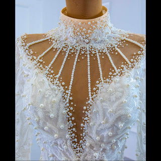 Keyhole High Neck Pearl Mermaid Wedding Dress with Long Sleeves - Rosymae