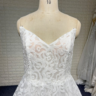 Western Unique Lace Romantic Bohemian Wedding Dress with Vneck