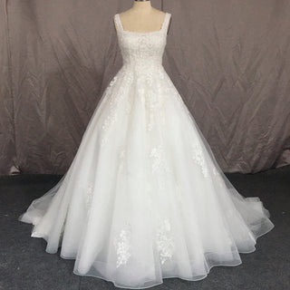 Lace and Tulle A-line Wedding Dress with Square Neckline - Rosymae