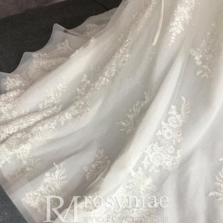 Lace and Tulle A-line Wedding Dress with Square Neckline - Rosymae