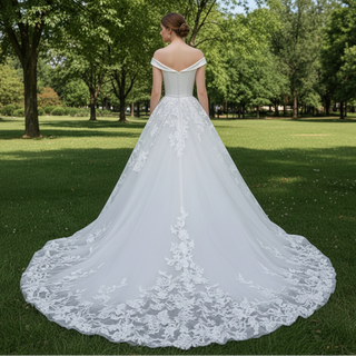 Off Shoulder Wedding Dress Bridal Gown with Convertible Skirt