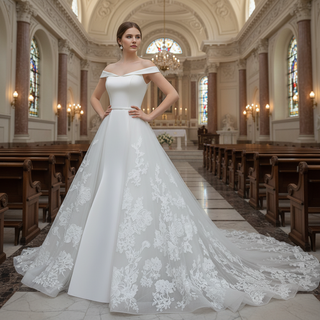 Off Shoulder Wedding Dress Bridal Gown with Convertible Skirt