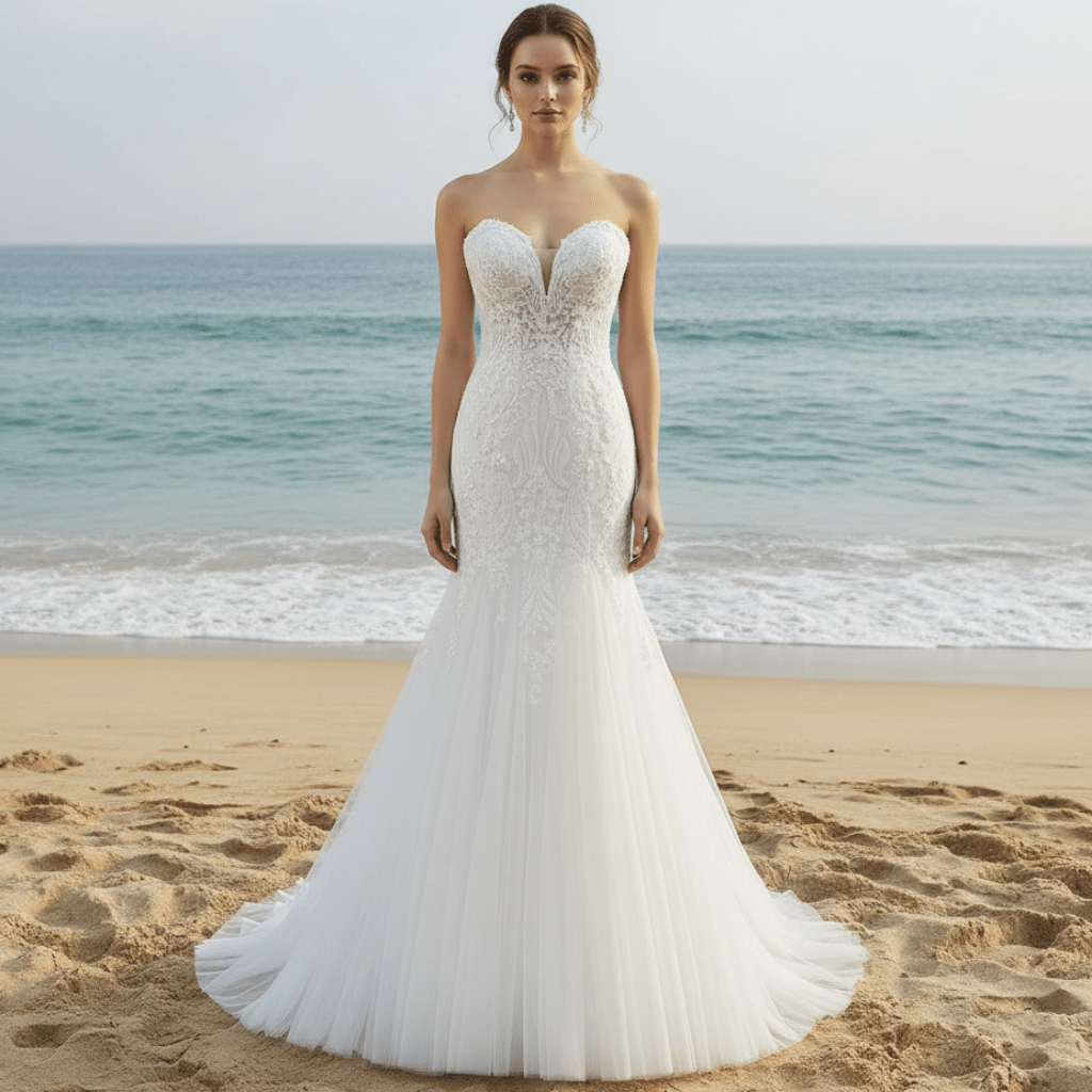 Lace Appliques Sheer Back Mermaid Wedding Dress - Rosymae