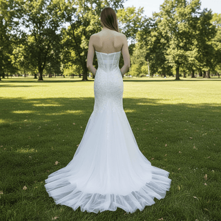 Lace Appliques Sheer Back Mermaid Wedding Dress - Rosymae