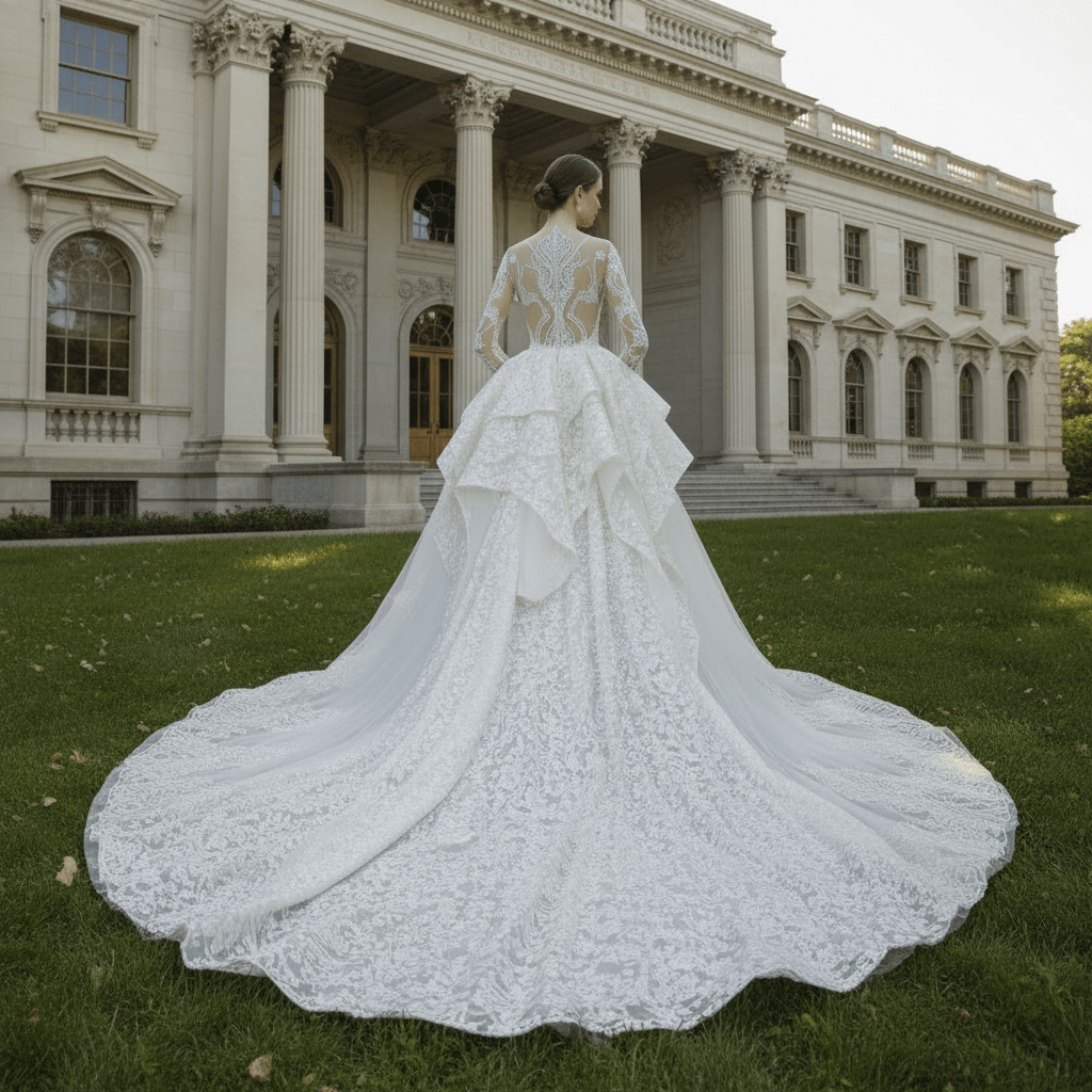 Lace Long Sleeves High Neck Ball Gown Wedding Dress - Rosymae