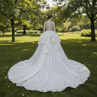Lace Long Sleeves High Neck Ball Gown Wedding Dress - Rosymae