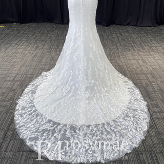 Spaghetti Strap Plunging V-neckline Lace Mermaid Wedding Dress