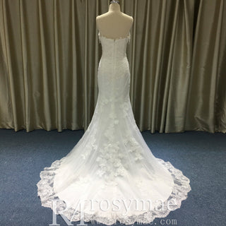 Lace Mermaid Wedding Dress with Beaded Spaghetti Straps & Sweetheart Neckline - Rosymae