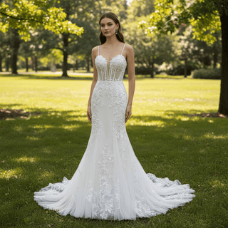 Lace Mermaid Wedding Dresses With Plunging Sweetheart Neckline - Rosymae