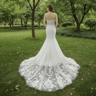 Lace Mermaid Wedding Dresses With Plunging Sweetheart Neckline - Rosymae