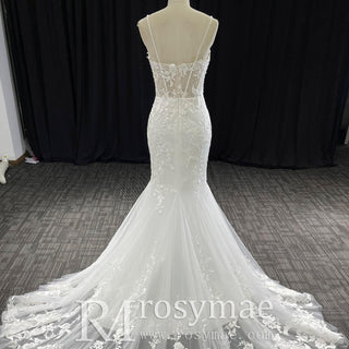 Lace Mermaid Wedding Dresses With Plunging Sweetheart Neckline - Rosymae