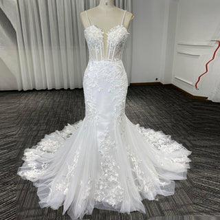 Lace Mermaid Wedding Dresses With Plunging Sweetheart Neckline - Rosymae