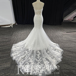 Lace Mermaid Wedding Dresses With Plunging Sweetheart Neckline - Rosymae
